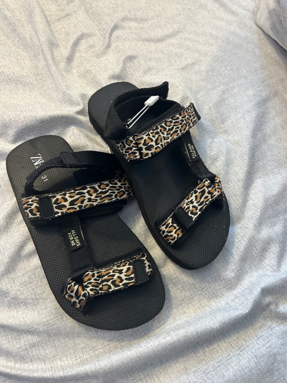 NWT Zara Leopard Print Strap Black Sport Sandals size 31